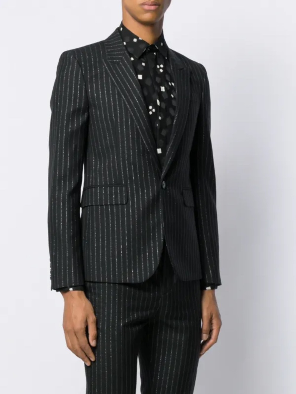 $2890 Saint Laurent Men’s Silver Metal Striped Blazer 175/96A
